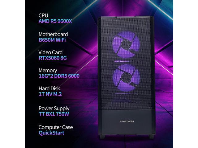 used ALCPOK Gaming PC Desktop, AMD Ryzen 5 9600X 3.9GHz(5.4GHz Turbo), RTX5060 8GB GDDR7 DLSS4, 32GB DDR5 RAM 6000MHz, 1TB NVME SSD, ARGB Water Cooling, WiFi Prebuilt Gaming Computer Windows 11